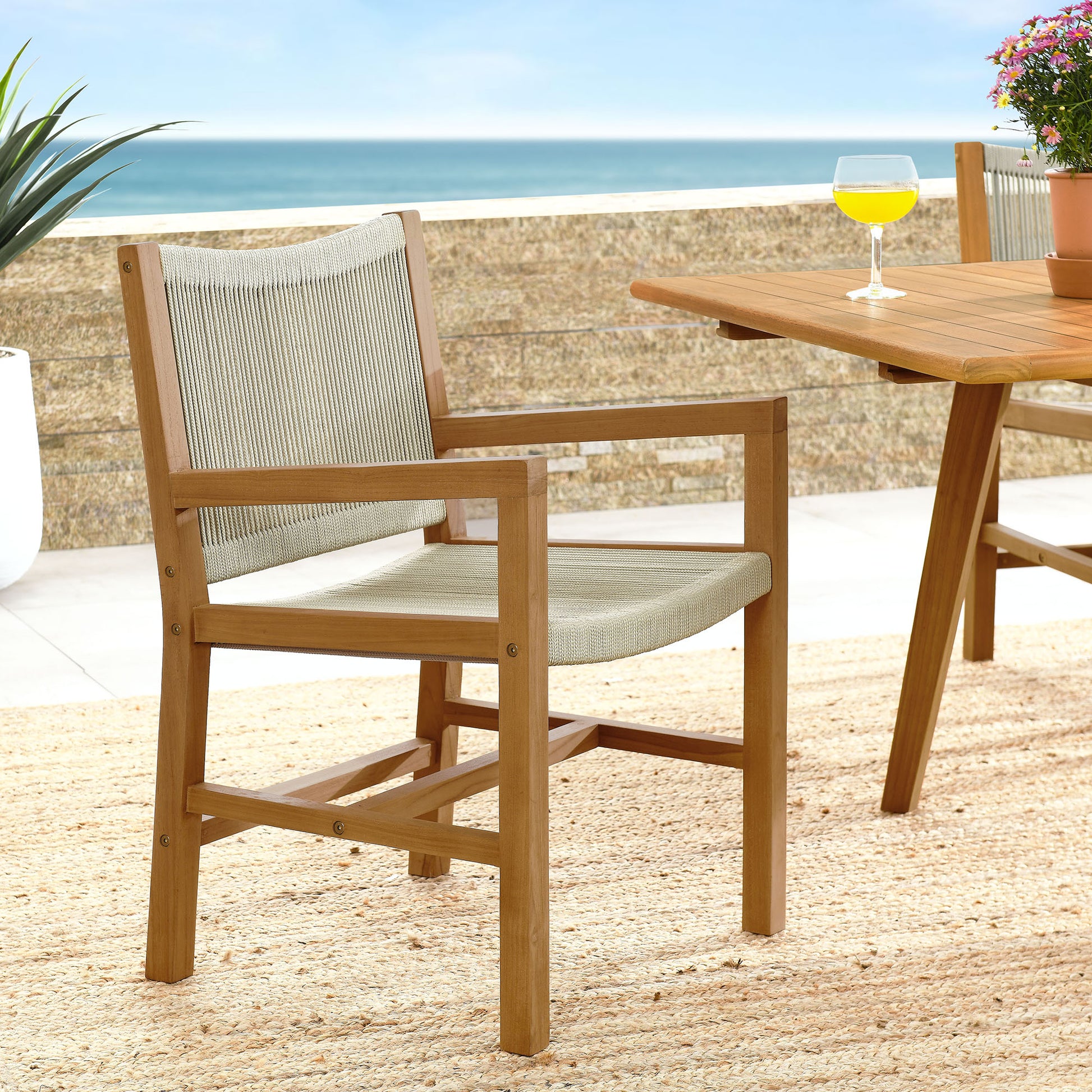 Vienna Outdoor Patio Teak and Rope Dining Armchairs Set of 2 by Modway | Armchairs | Modishstore - 18