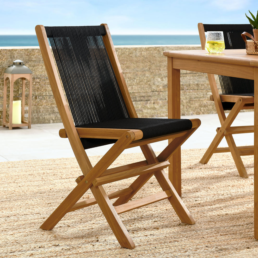 Vienna Outdoor Patio Teak and Rope Folding Chairs Set of 4 by Modway | Outdoor Chairs | Modishstore - 1