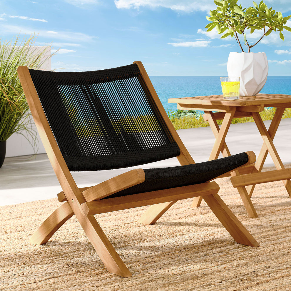 Vienna Outdoor Patio Teak and Rope Folding Accent Lounge Chair by Modway | Outdoor Chairs | Modishstore - 1