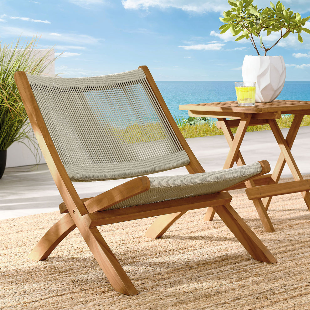 Vienna Outdoor Patio Teak and Rope Folding Accent Lounge Chair by Modway | Outdoor Chairs | Modishstore - 18