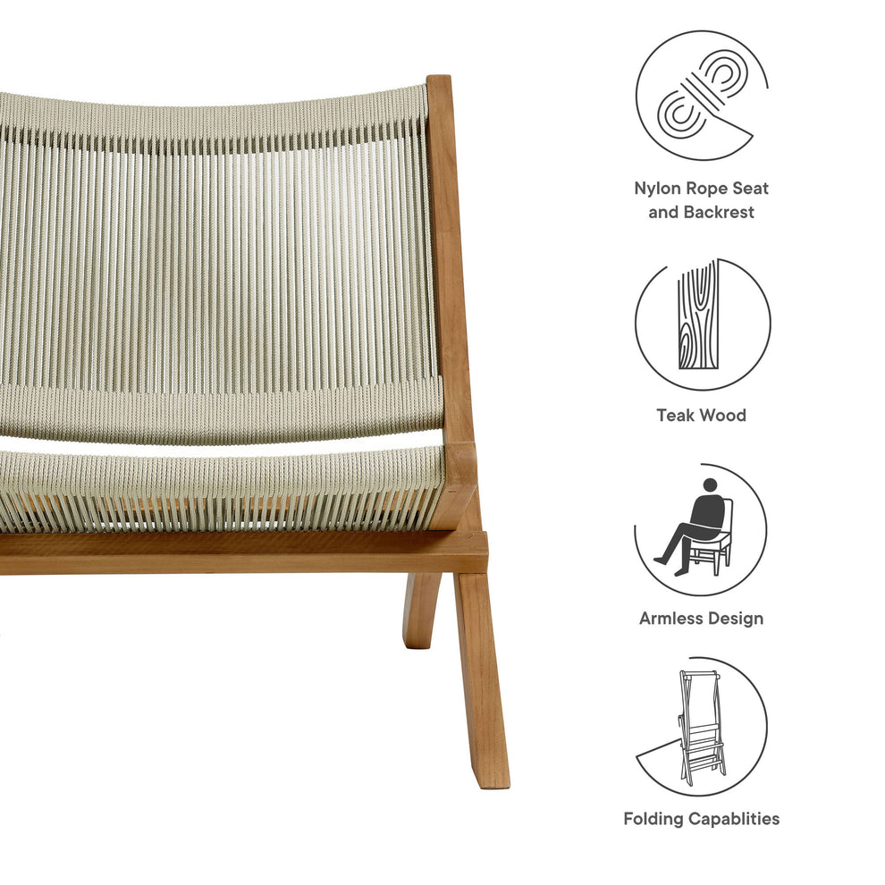 Vienna Outdoor Patio Teak and Rope Folding Accent Lounge Chair by Modway | Outdoor Chairs | Modishstore - 19