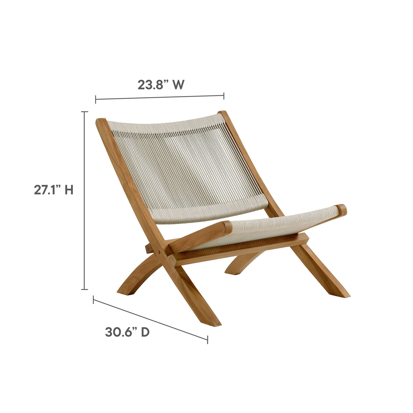 Vienna Outdoor Patio Teak and Rope Folding Accent Lounge Chair by Modway | Outdoor Chairs | Modishstore - 20