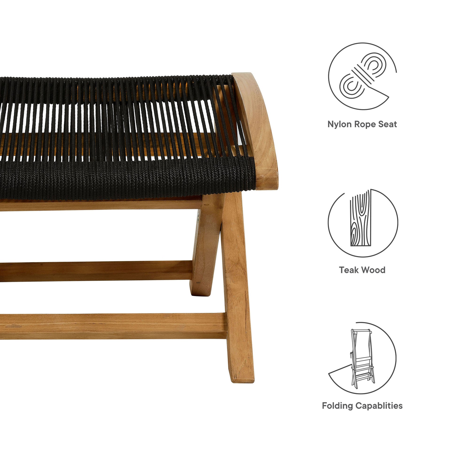 Vienna Outdoor Patio Teak and Rope Folding Ottoman by Modway | Outdoor Chairs | Modishstore - 8