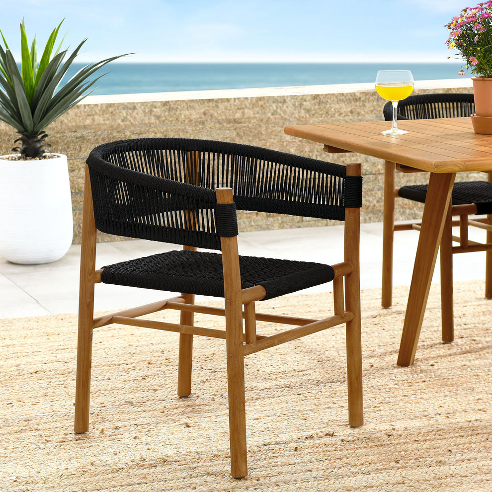Vienna Outdoor Patio Teak and Rope Curved-Back Dining Armchairs Set of 2 by Modway | Armchairs | Modishstore - 1