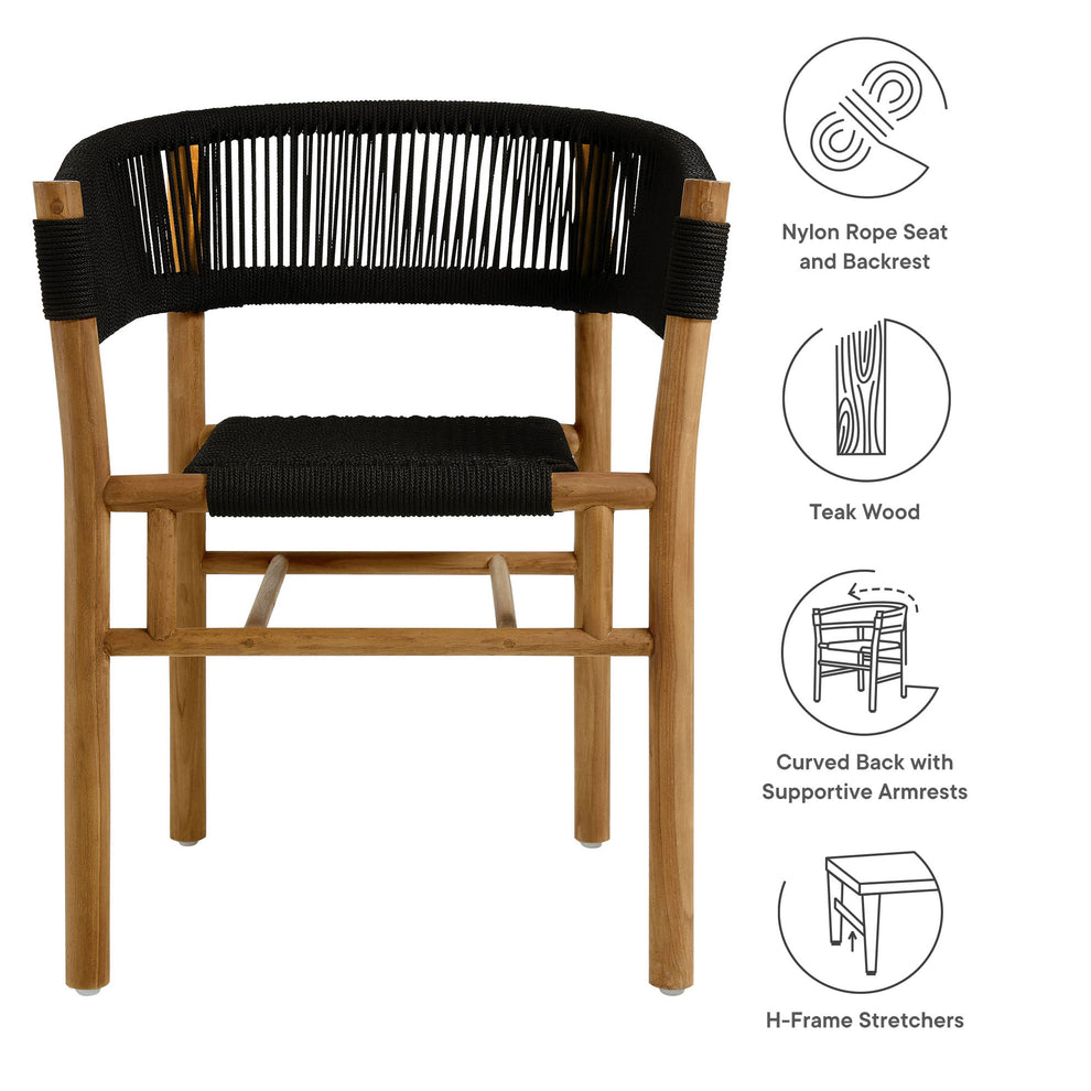 Vienna Outdoor Patio Teak and Rope Curved-Back Dining Armchairs Set of 2 by Modway | Armchairs | Modishstore - 10