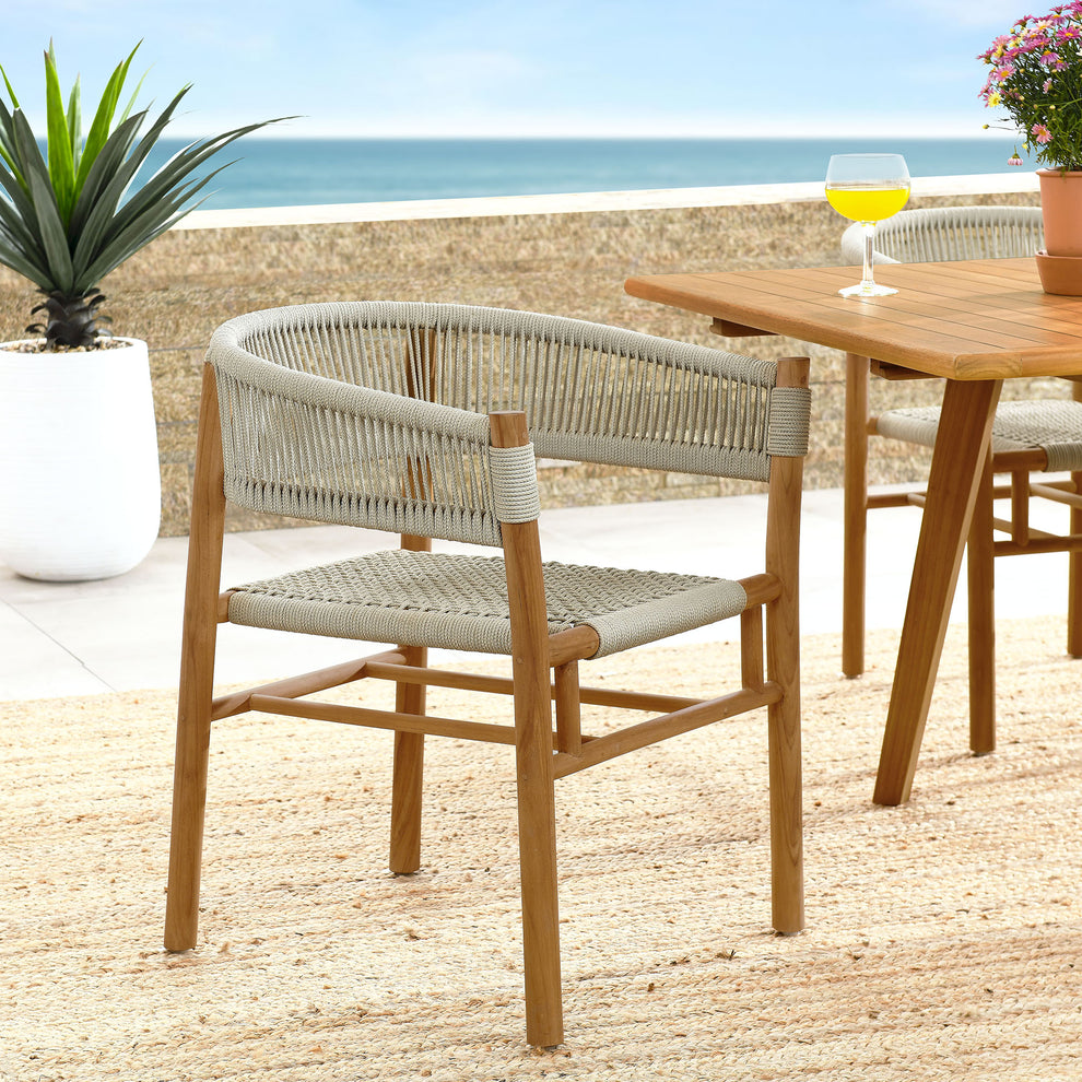 Vienna Outdoor Patio Teak and Rope Curved-Back Dining Armchairs Set of 2 by Modway | Armchairs | Modishstore - 20