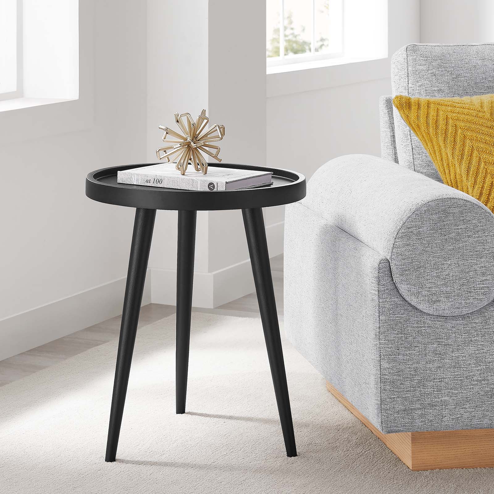 Modway Chiro Round Wood Side table Mid-century modern Black â EEI