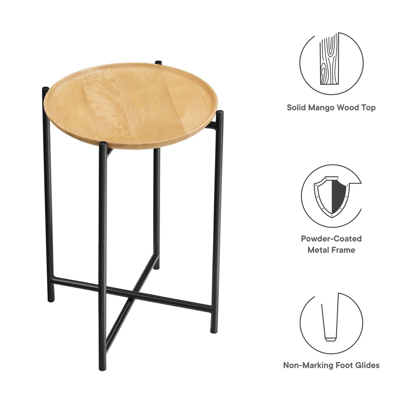 Modway Xilo Round Wood and Metal Side Table