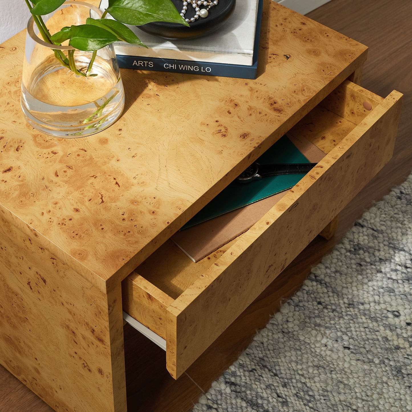 Hudson 1-Drawer Burl Wood Nightstand by Modway