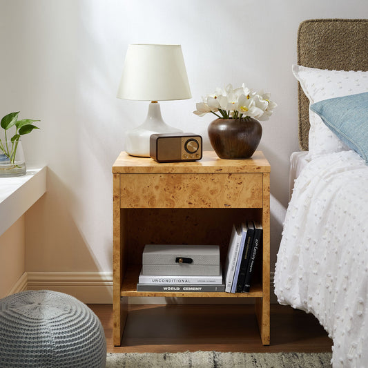 Hudson 1-Drawer Burl Wood Nightstand With Shelf by Modway