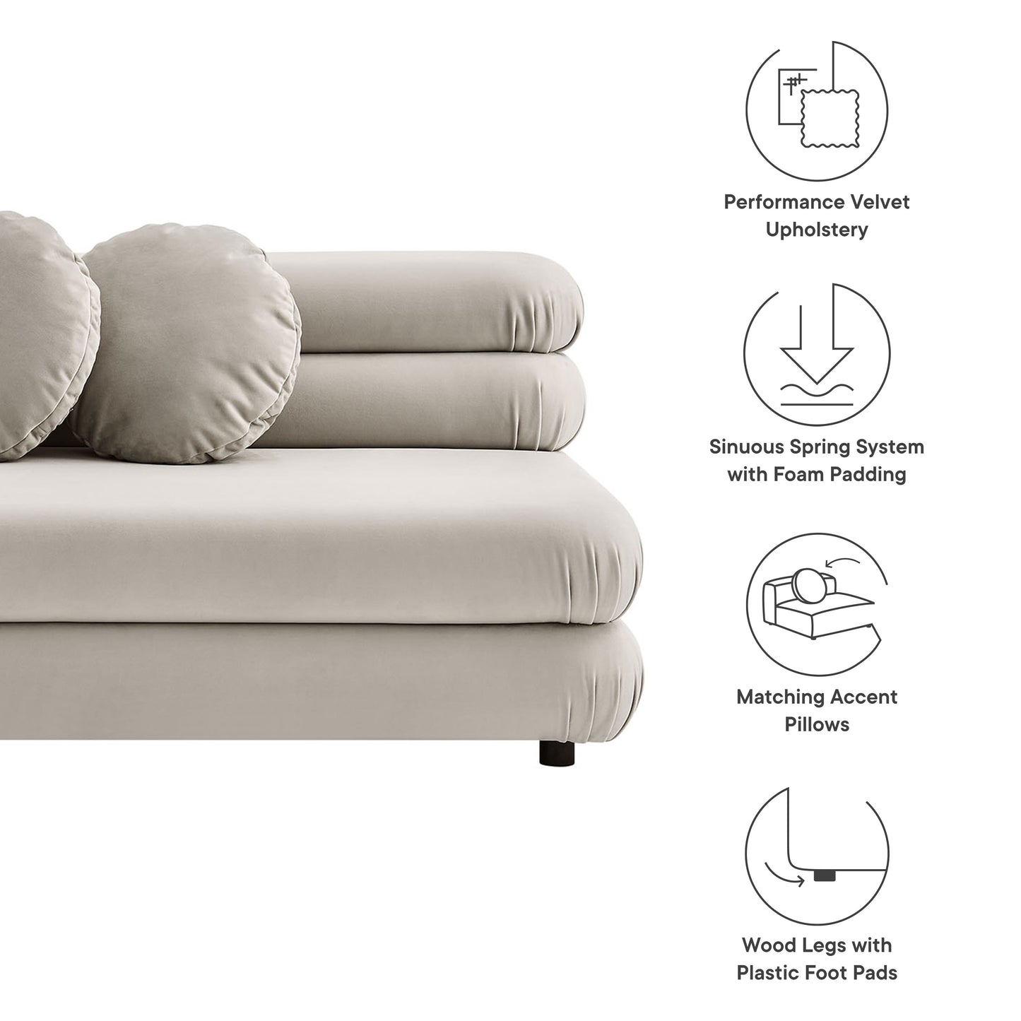 Jubilee Modular Performance Velvet Armless Loveseat by Modway | Loveseats | Modishstore - 11