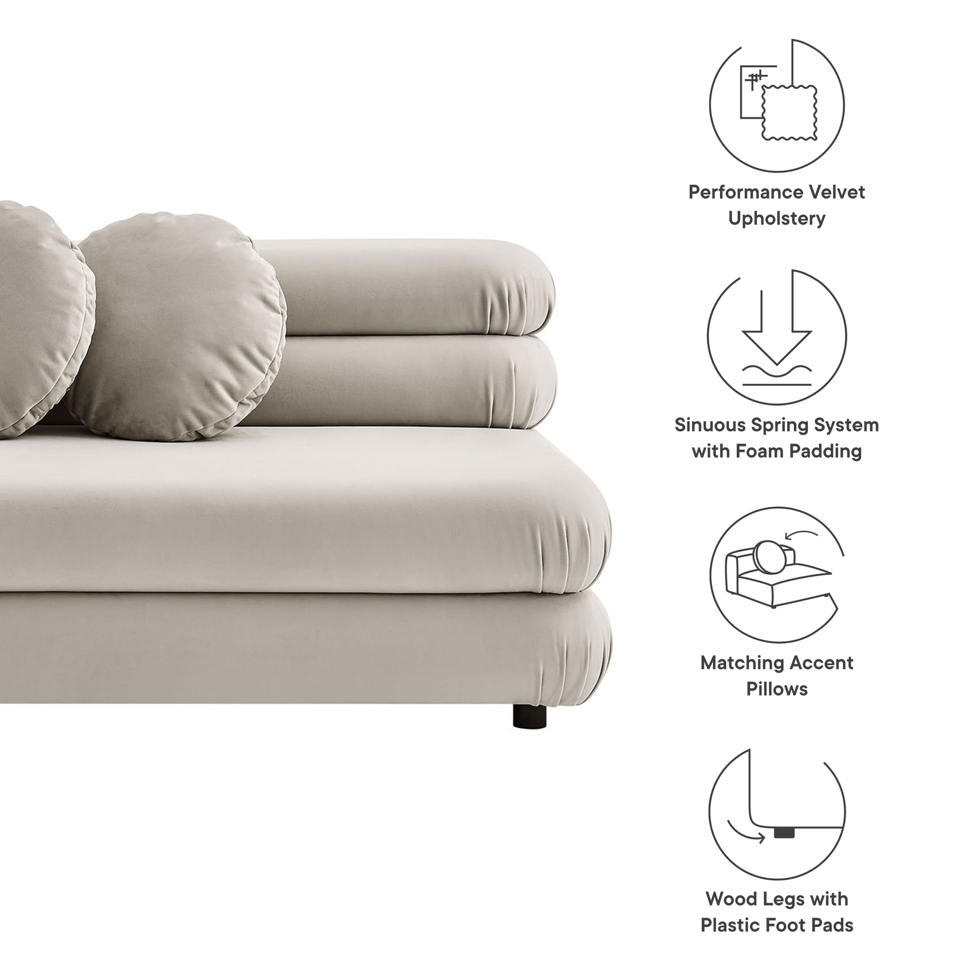 Jubilee Modular Performance Velvet Armless Loveseat by Modway | Loveseats | Modishstore - 11