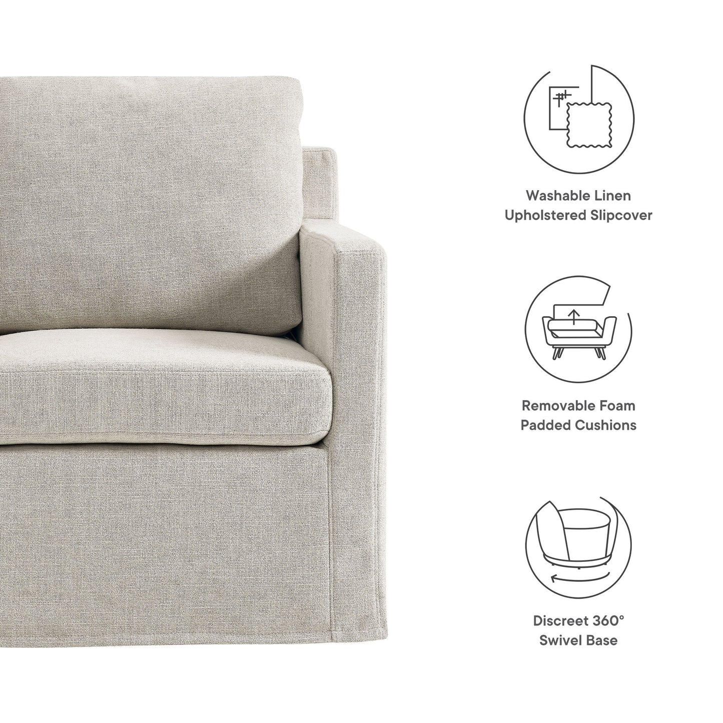 Serene Fabric Slipcovered Swivel Armchair by Modway | Armchairs | Modishstore - 8