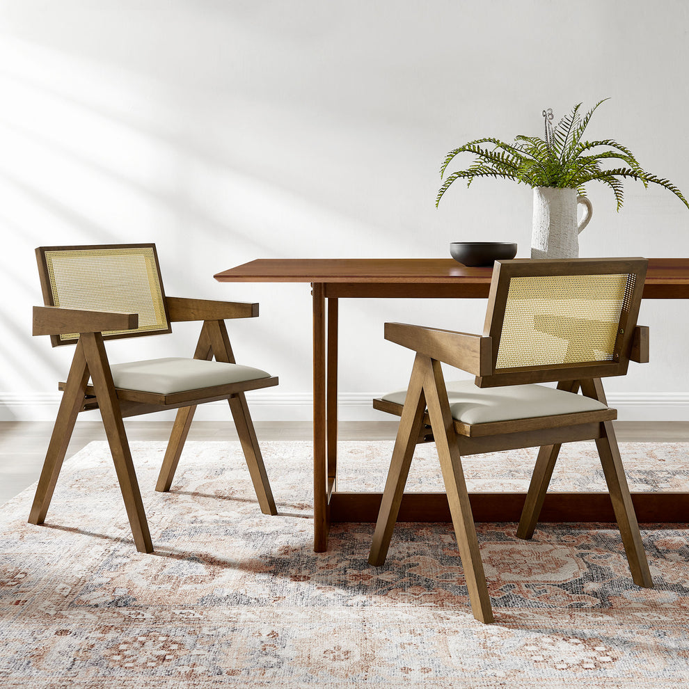 Thera Vegan Leather Cane Dining Armchairs Set of 2 by Modway | Dining Chairs | Modishstore - 18