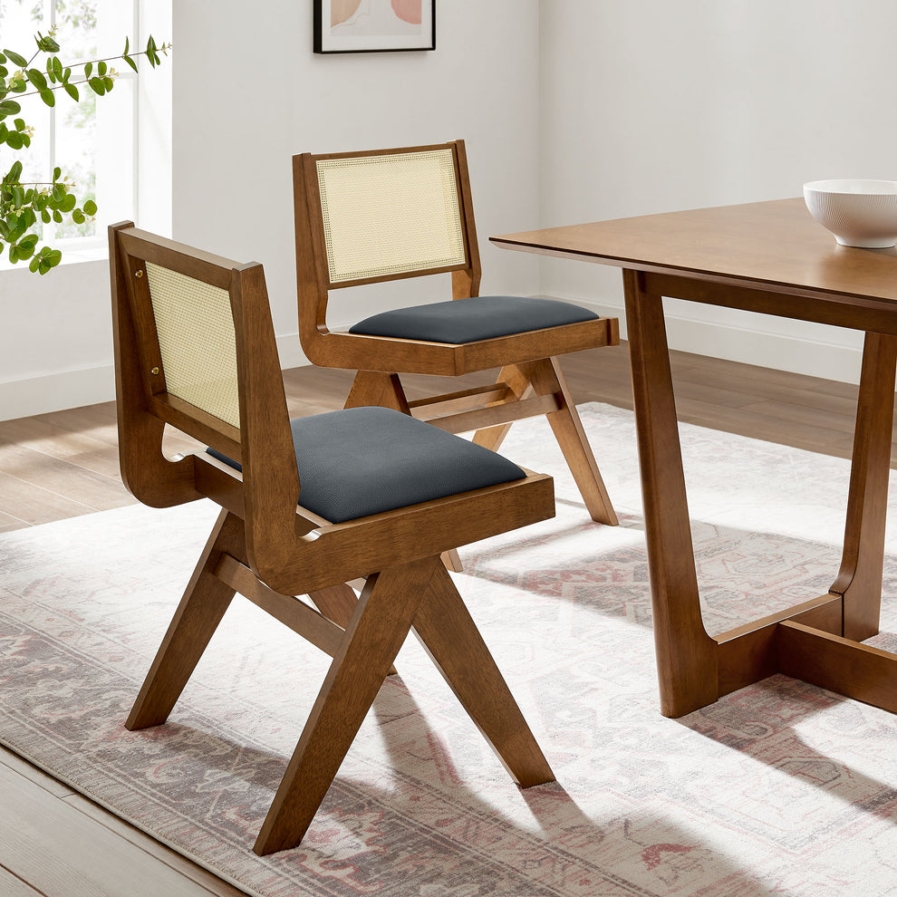 Thera Vegan Leather and Cane Dining Side Chairs Set of 2 by Modway | Dining Chairs | Modishstore - 1