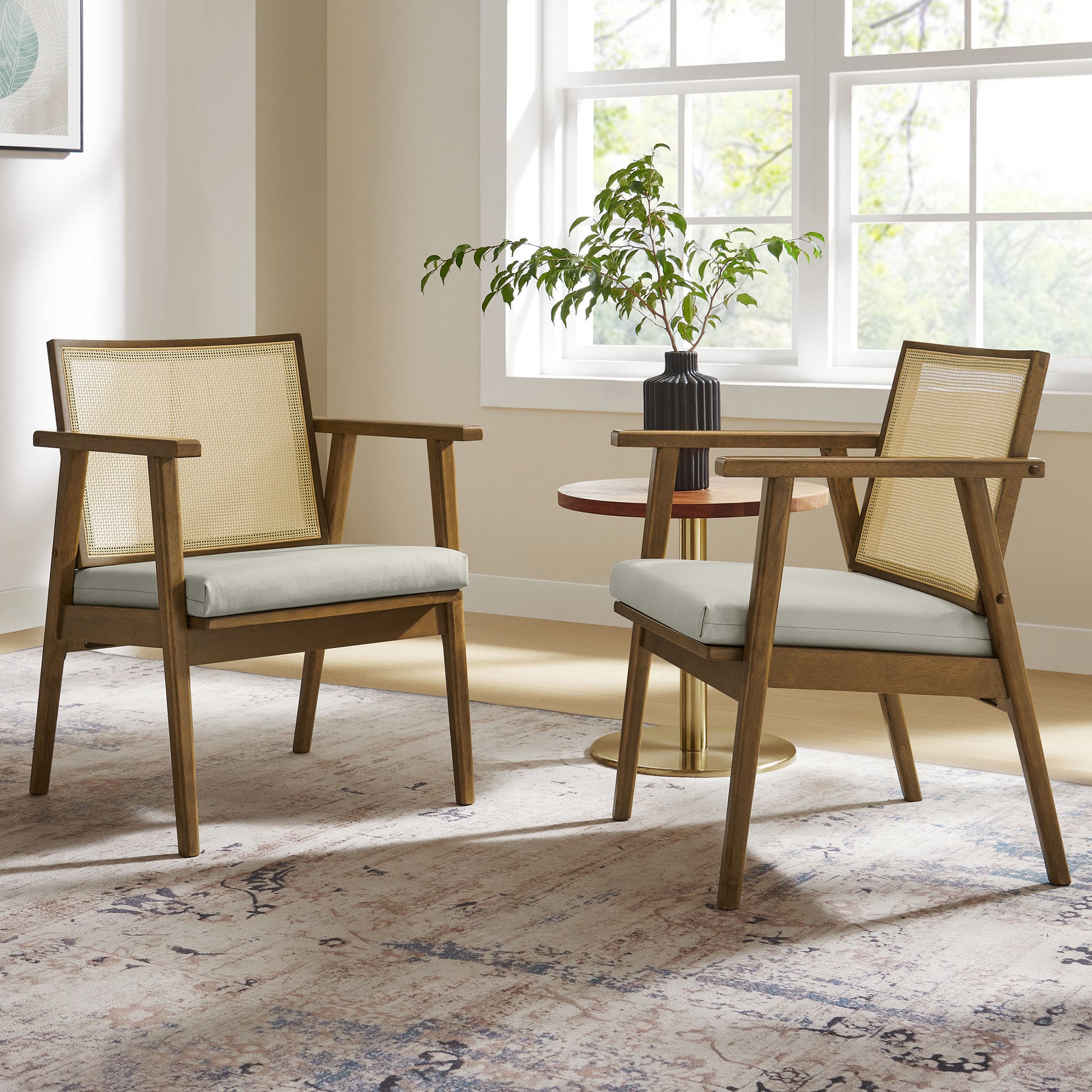 Thera Vegan Leather and Cane Accent Armchairs Set of 2 by Modway | Sofa Set | Modishstore - 18