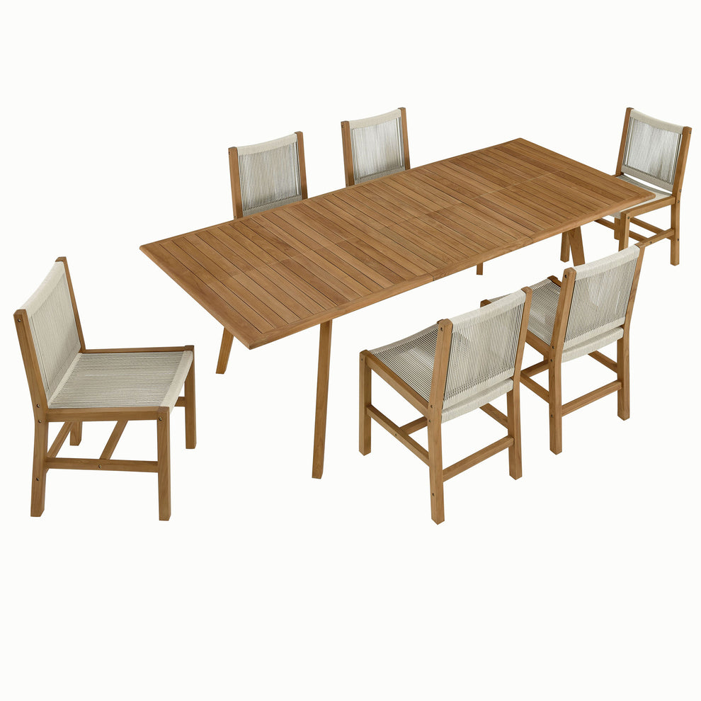 Vienna 7-Piece Outdoor Patio Teak and Rope Dining Set with Armless Chairs by Modway | Outdoor Dining Sets | Modishstore - 7