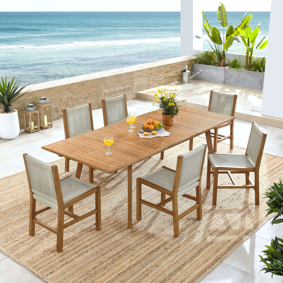 Vienna 7-Piece Outdoor Patio Teak and Rope Dining Set with Armless Chairs by Modway | Outdoor Dining Sets | Modishstore - 9
