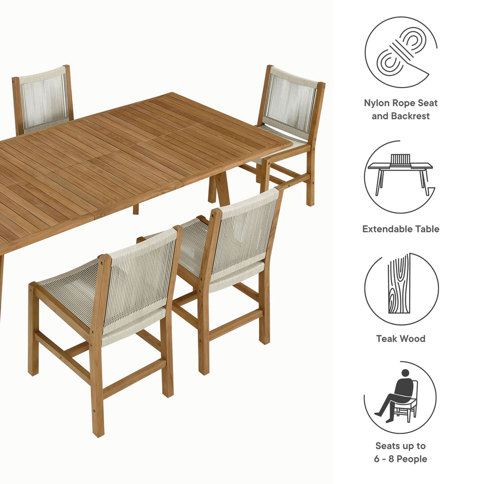 Vienna 7-Piece Outdoor Patio Teak and Rope Dining Set with Armless Chairs by Modway | Outdoor Dining Sets | Modishstore - 10