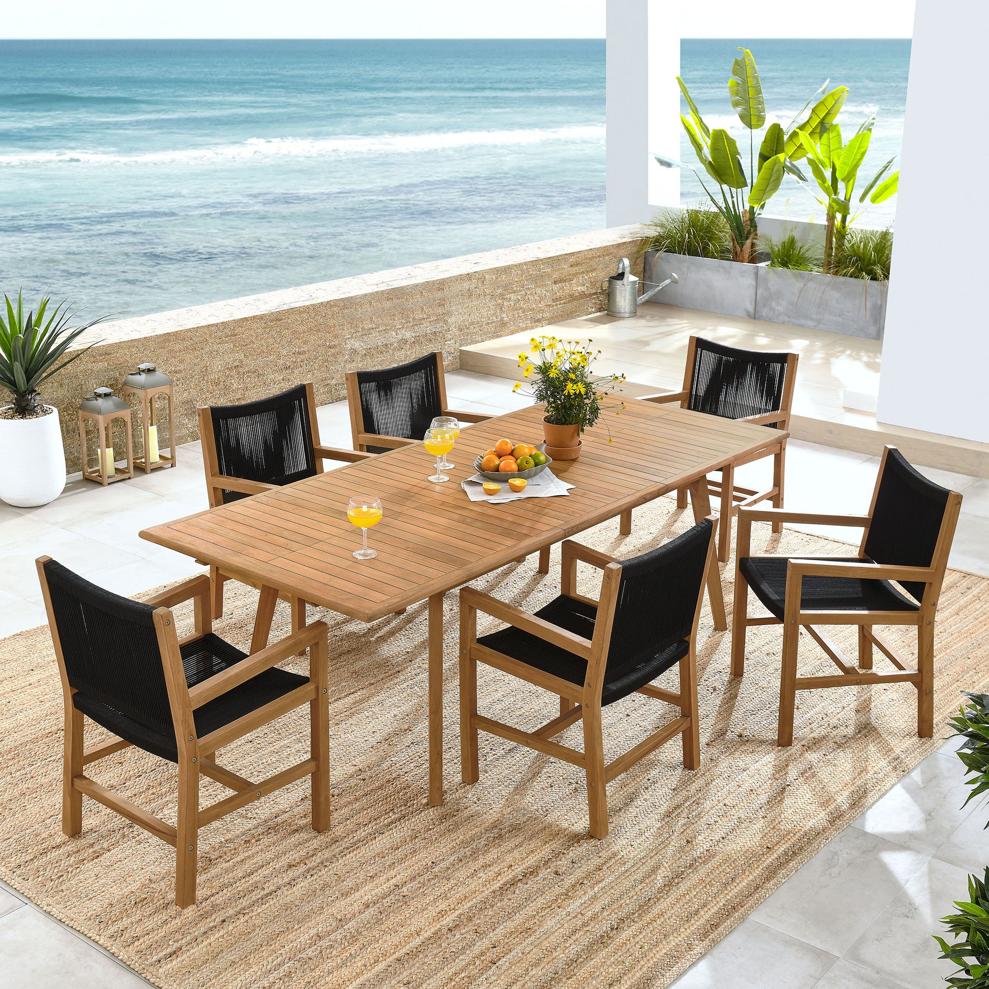 Vienna 7-Piece Outdoor Patio Teak and Rope Dining Set with Armchairs by Modway | Armchairs | Modishstore - 1