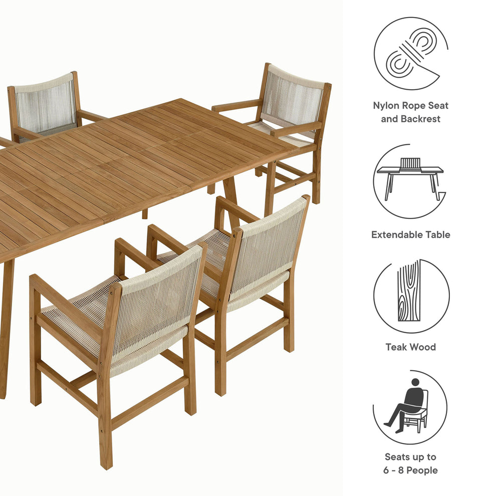 Vienna 7-Piece Outdoor Patio Teak and Rope Dining Set with Armchairs by Modway | Armchairs | Modishstore - 10