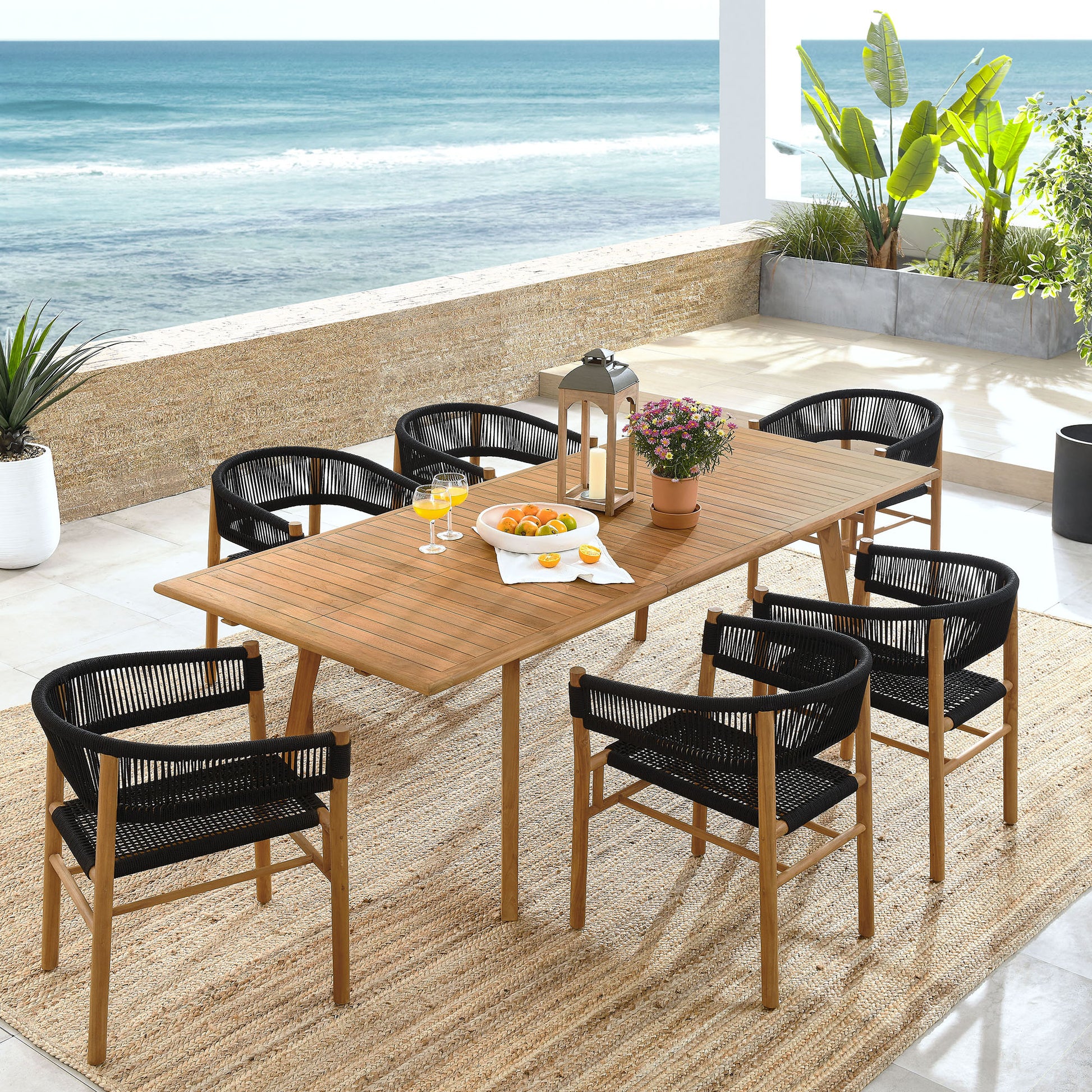 Vienna 7-Piece Outdoor Patio Teak and Rope Dining Set with Curved-Back Armchairs by Modway | Armchairs | Modishstore - 1
