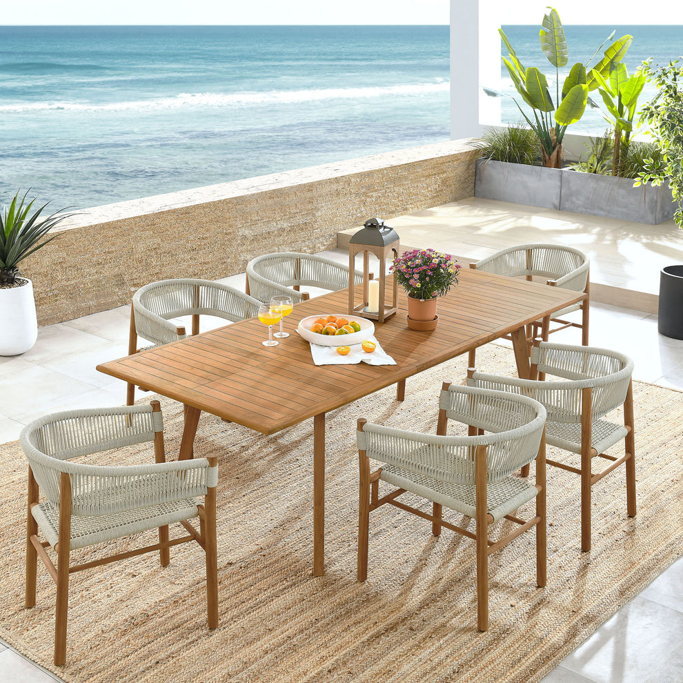 Vienna 7-Piece Outdoor Patio Teak and Rope Dining Set with Curved-Back Armchairs by Modway | Armchairs | Modishstore - 9