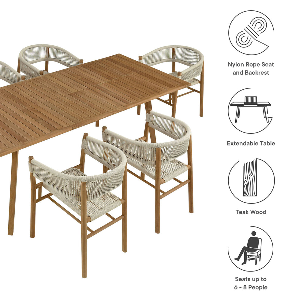 Vienna 7-Piece Outdoor Patio Teak and Rope Dining Set with Curved-Back Armchairs by Modway | Armchairs | Modishstore - 10