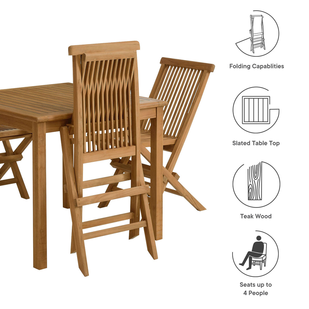 Vienna 5-Piece Outdoor Patio Teak Wood Dining Set with Folding Chairs by Modway | Outdoor Dining Sets | Modishstore - 5