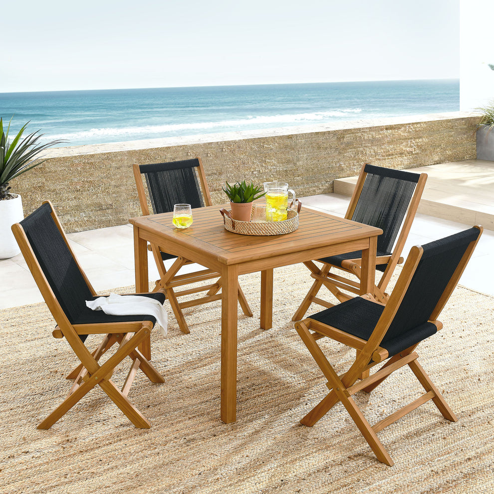 Vienna 5-Piece Outdoor Patio Teak Wood Dining Set with Rope Folding Chairs by Modway | Outdoor Dining Sets | Modishstore - 1