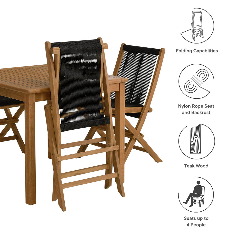 Vienna 5-Piece Outdoor Patio Teak Wood Dining Set with Rope Folding Chairs by Modway | Outdoor Dining Sets | Modishstore - 5