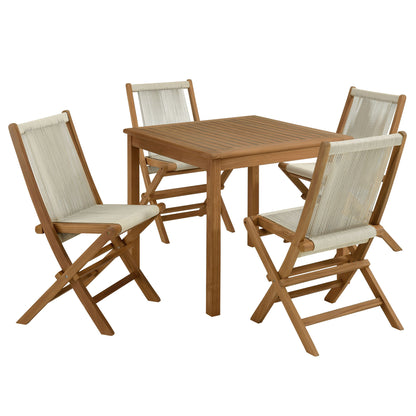 Vienna 5-Piece Outdoor Patio Teak Wood Dining Set with Rope Folding Chairs by Modway | Outdoor Dining Sets | Modishstore - 8