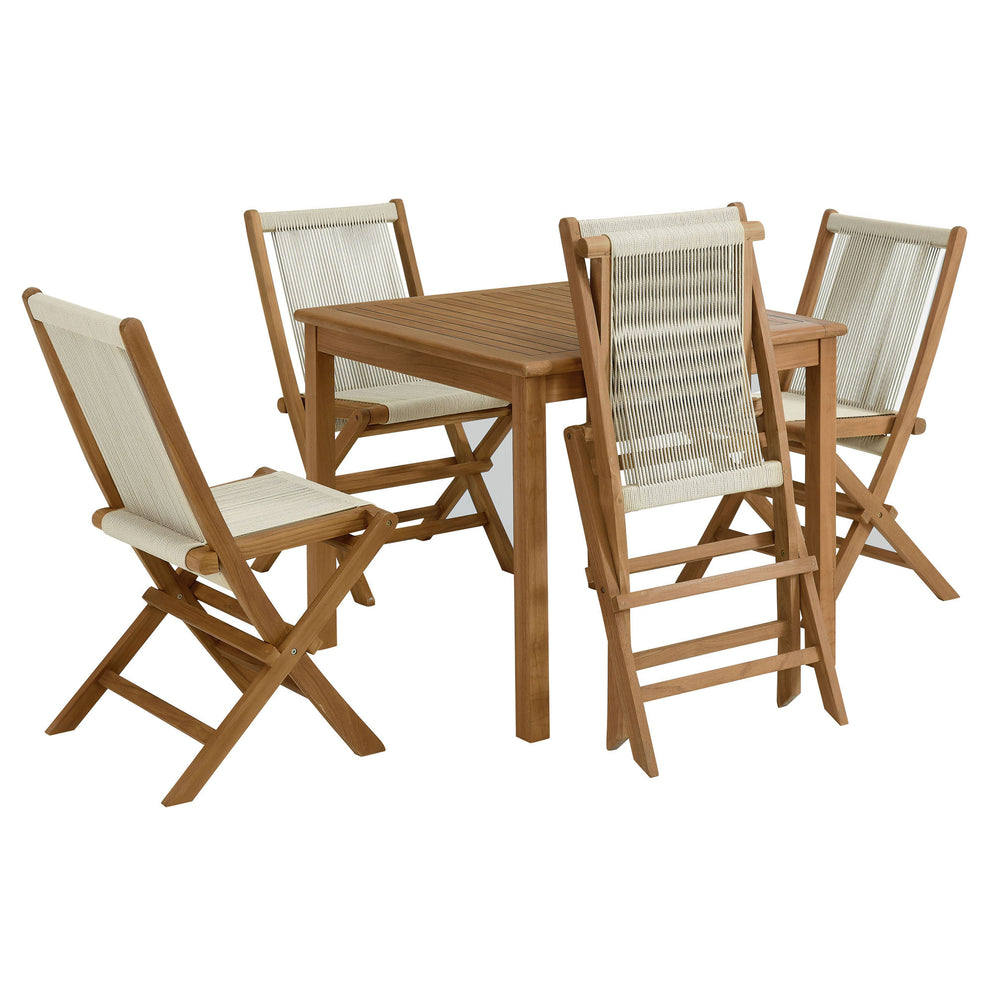 Vienna 5-Piece Outdoor Patio Teak Wood Dining Set with Rope Folding Chairs by Modway | Outdoor Dining Sets | Modishstore - 9
