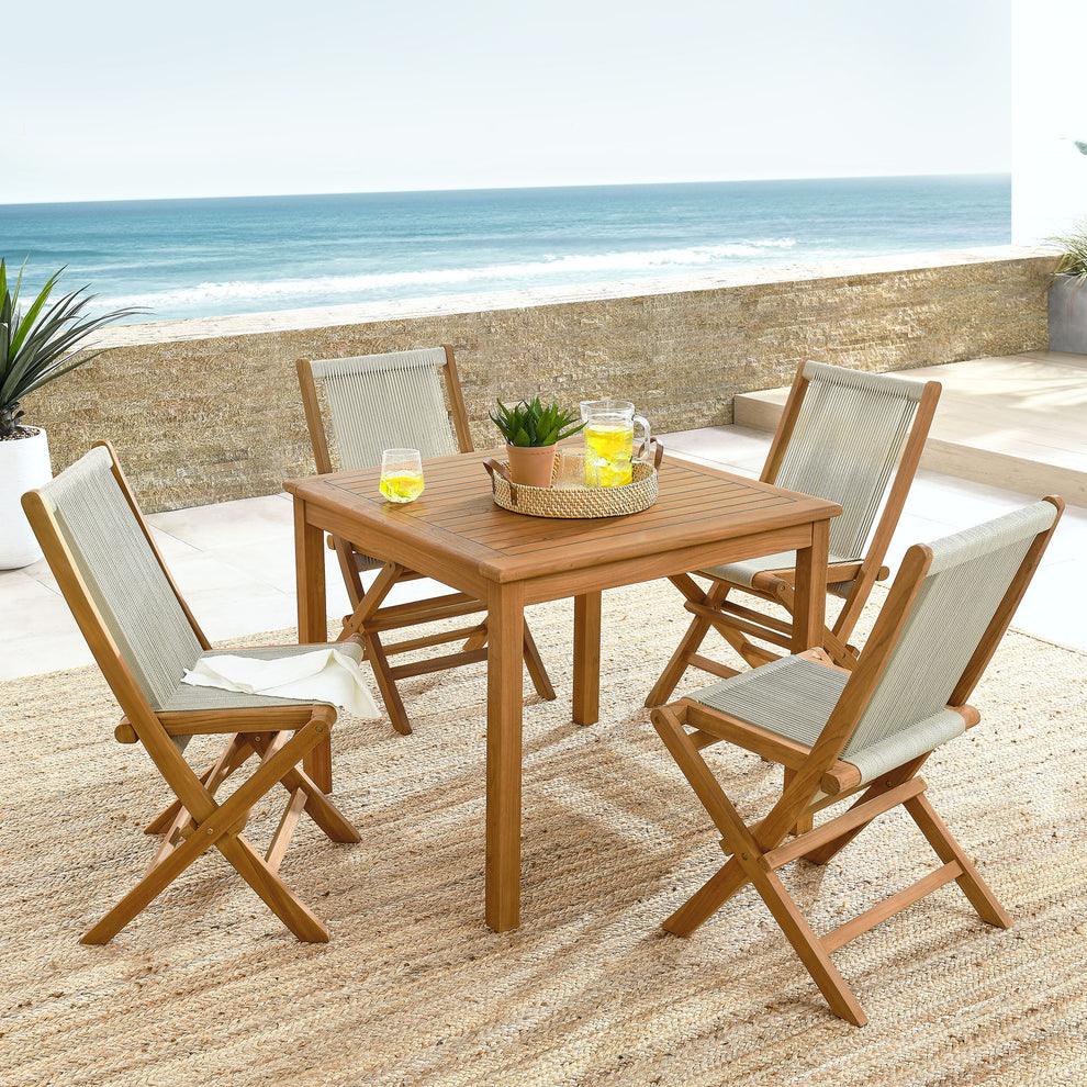 Vienna 5-Piece Outdoor Patio Teak Wood Dining Set with Rope Folding Chairs by Modway | Outdoor Dining Sets | Modishstore - 11