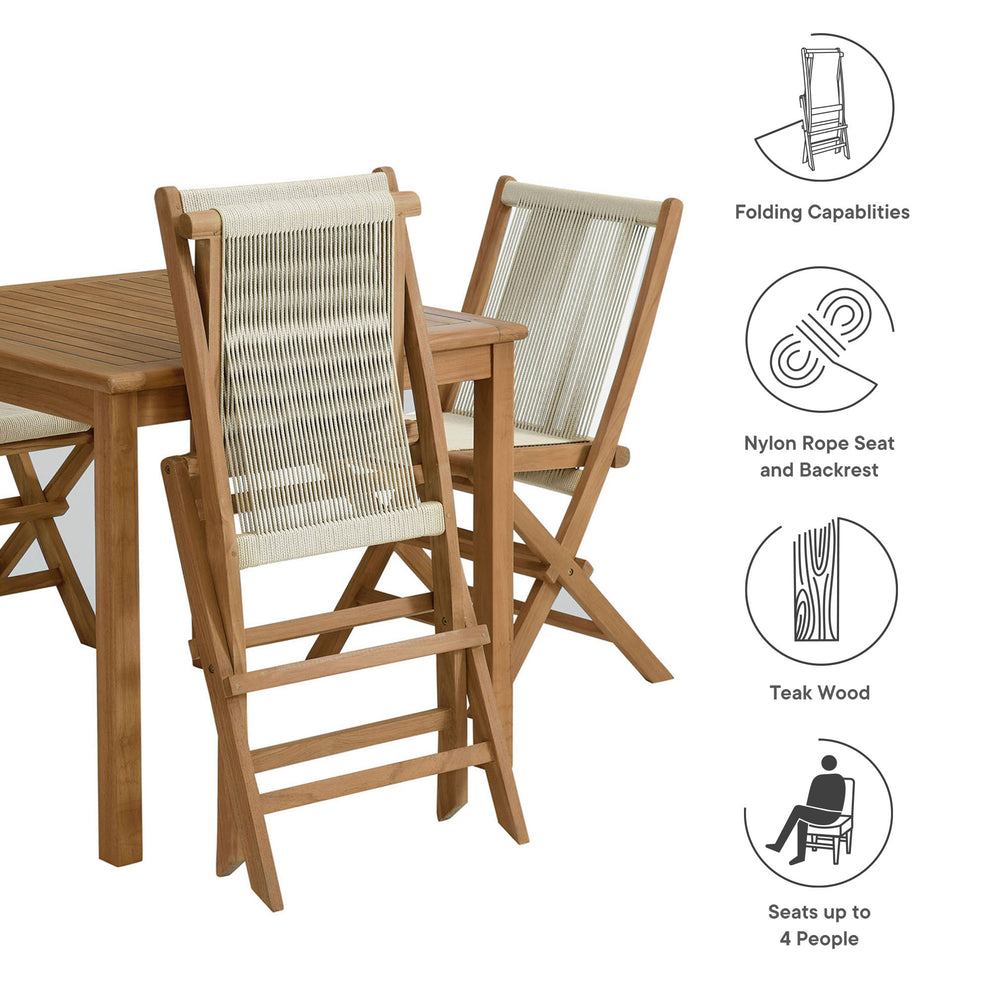 Vienna 5-Piece Outdoor Patio Teak Wood Dining Set with Rope Folding Chairs by Modway | Outdoor Dining Sets | Modishstore - 12