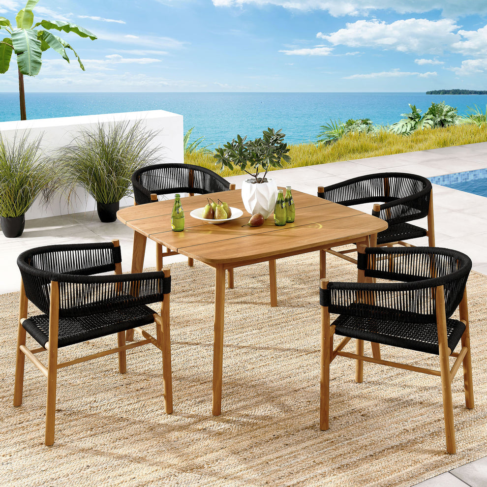 Vienna 5-Piece Outdoor Patio Teak and Rope Dining Set with Curved-Back Armchairs by Modway | Armchairs | Modishstore - 1