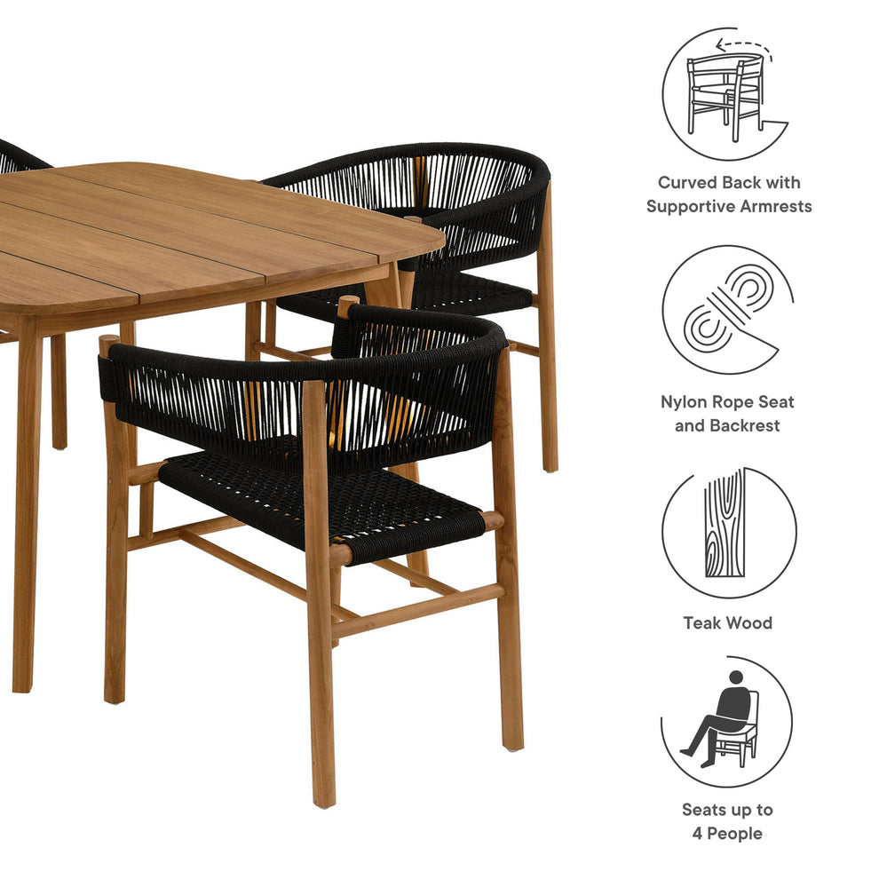 Vienna 5-Piece Outdoor Patio Teak and Rope Dining Set with Curved-Back Armchairs by Modway | Armchairs | Modishstore - 4