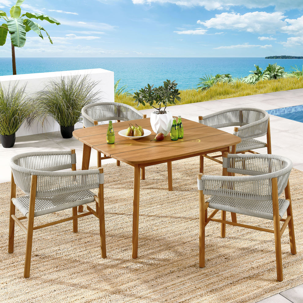 Vienna 5-Piece Outdoor Patio Teak and Rope Dining Set with Curved-Back Armchairs by Modway | Armchairs | Modishstore - 9