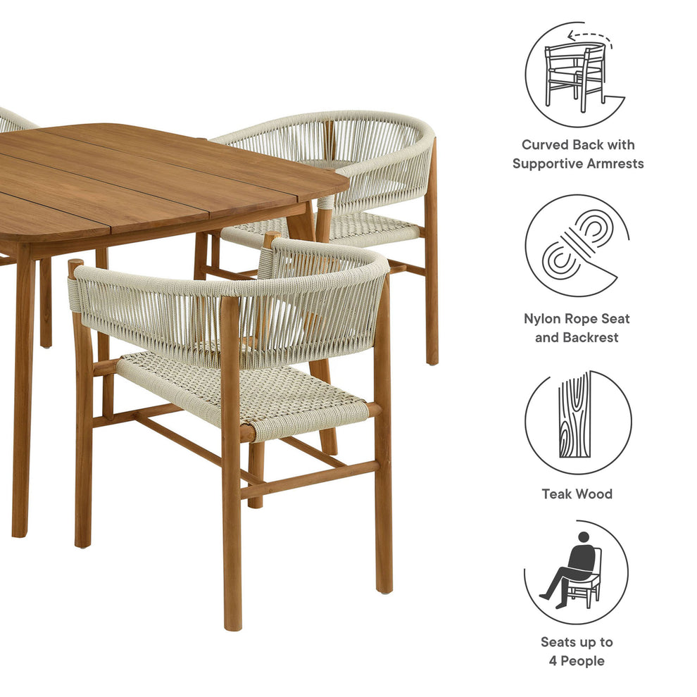 Vienna 5-Piece Outdoor Patio Teak and Rope Dining Set with Curved-Back Armchairs by Modway | Armchairs | Modishstore - 10