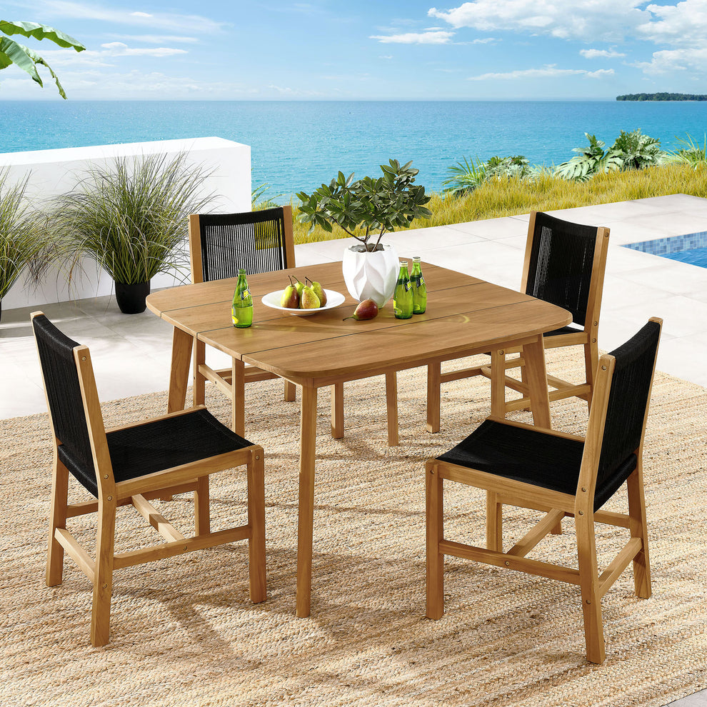 Vienna 5-Piece Outdoor Patio Teak and Rope Dining Set with Armless Chairs by Modway | Outdoor Dining Sets | Modishstore - 1
