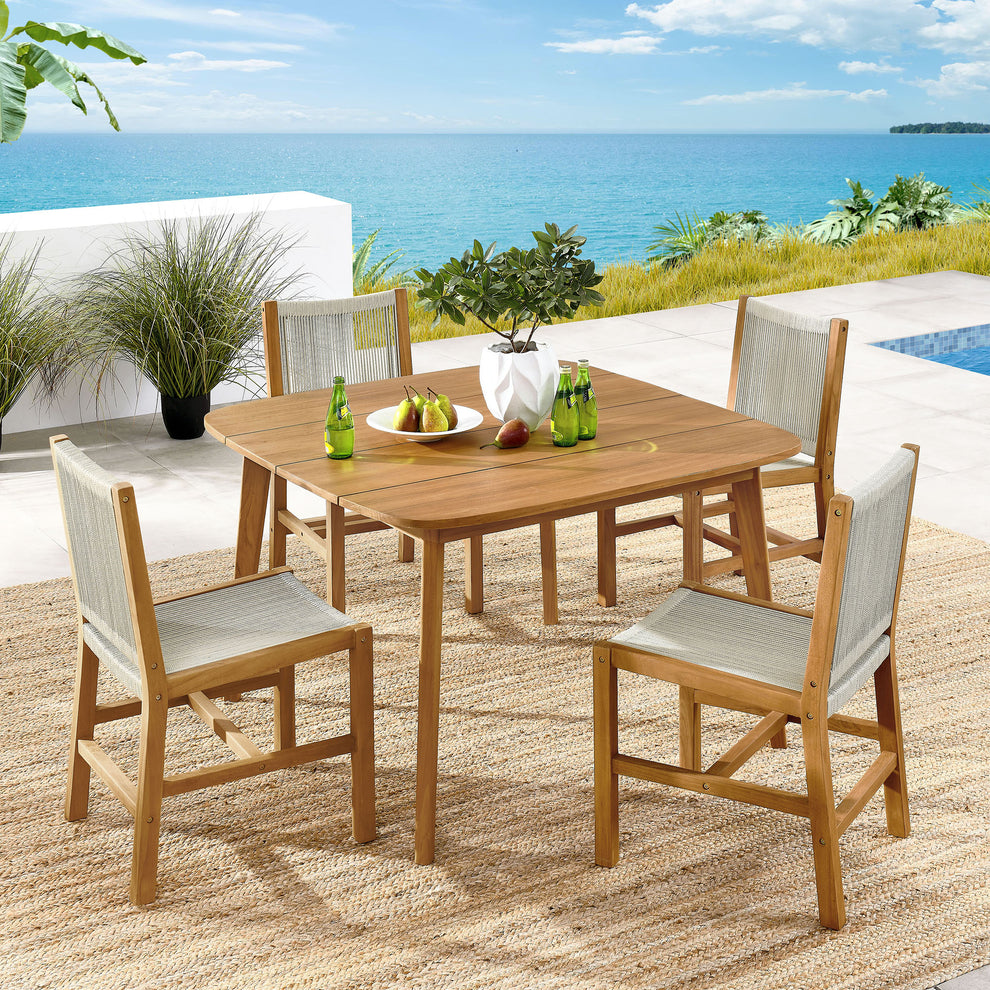 Vienna 5-Piece Outdoor Patio Teak and Rope Dining Set with Armless Chairs by Modway | Outdoor Dining Sets | Modishstore - 9