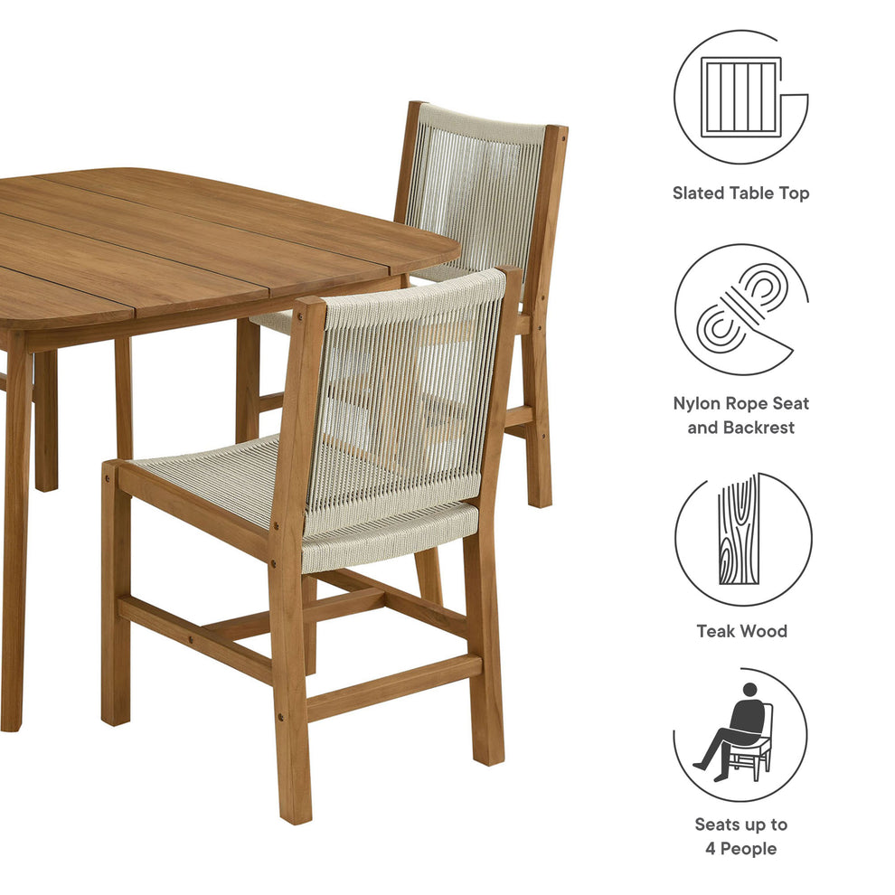Vienna 5-Piece Outdoor Patio Teak and Rope Dining Set with Armless Chairs by Modway | Outdoor Dining Sets | Modishstore - 10