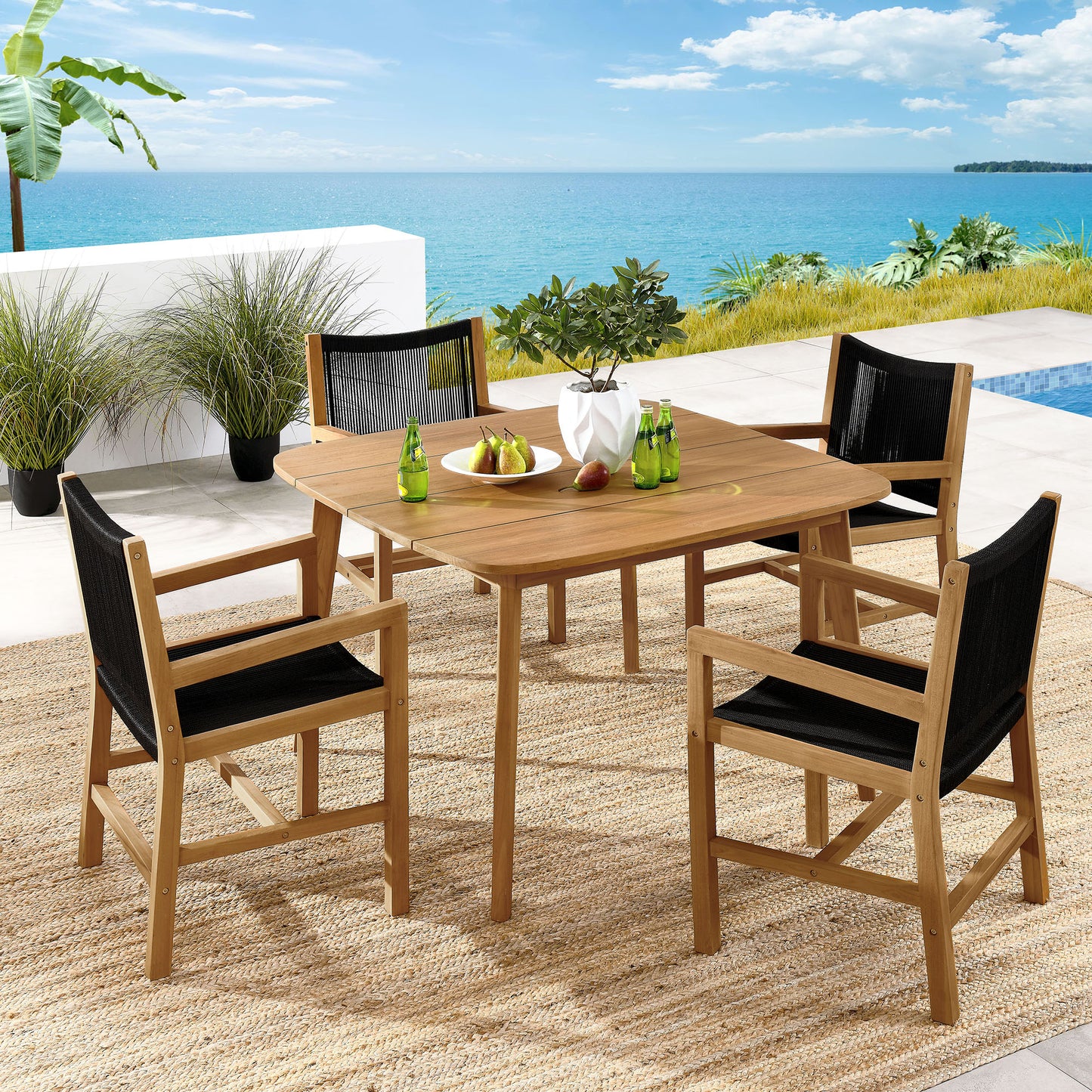 Vienna 5-Piece Outdoor Patio Teak and Rope Dining Set with Armchairs by Modway | Outdoor Patio Daybed | Modishstore - 1