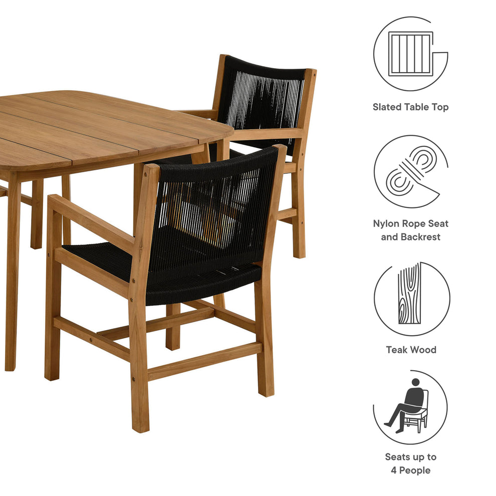 Vienna 5-Piece Outdoor Patio Teak and Rope Dining Set with Armchairs by Modway | Outdoor Patio Daybed | Modishstore - 4