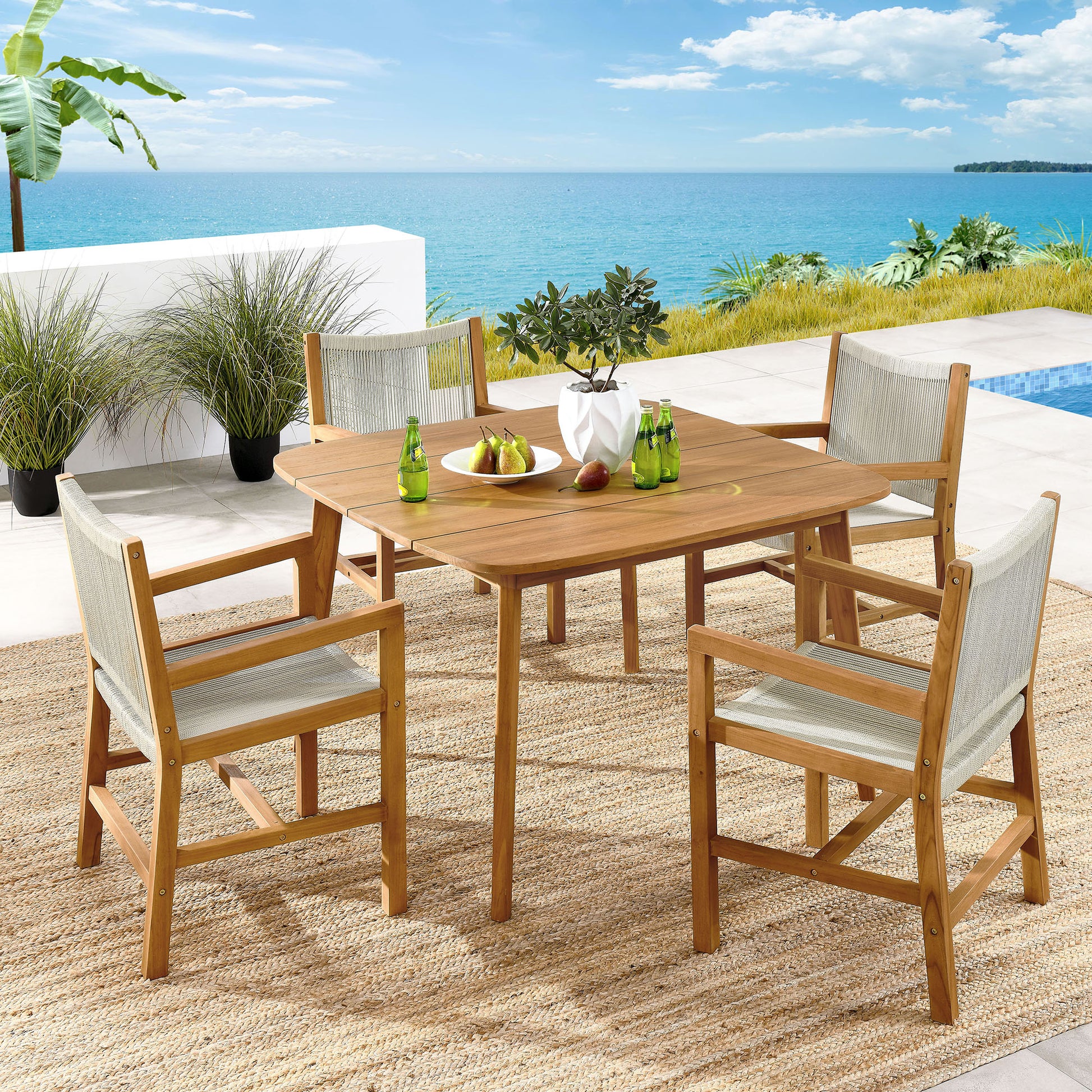 Vienna 5-Piece Outdoor Patio Teak and Rope Dining Set with Armchairs by Modway | Outdoor Patio Daybed | Modishstore - 9