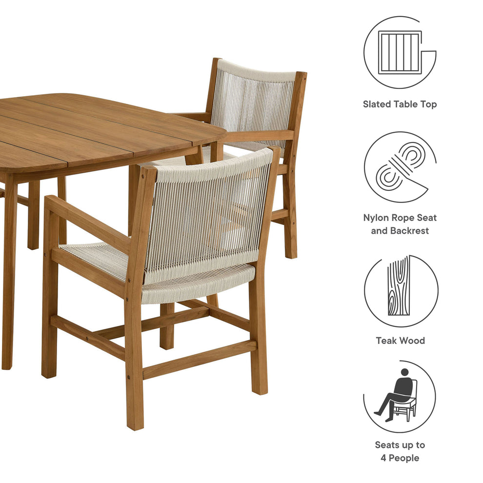 Vienna 5-Piece Outdoor Patio Teak and Rope Dining Set with Armchairs by Modway | Outdoor Patio Daybed | Modishstore - 10