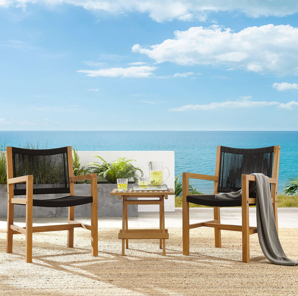 Vienna 3-Piece Outdoor Patio Teak and Rope Armchairs with Folding Side Table by Modway | Outdoor Chairs | Modishstore - 1