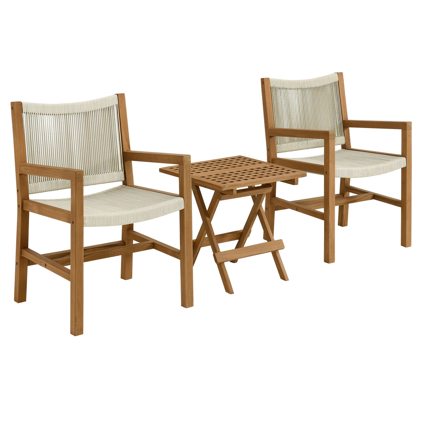 Vienna 3-Piece Outdoor Patio Teak and Rope Armchairs with Folding Side Table by Modway | Outdoor Chairs | Modishstore - 7