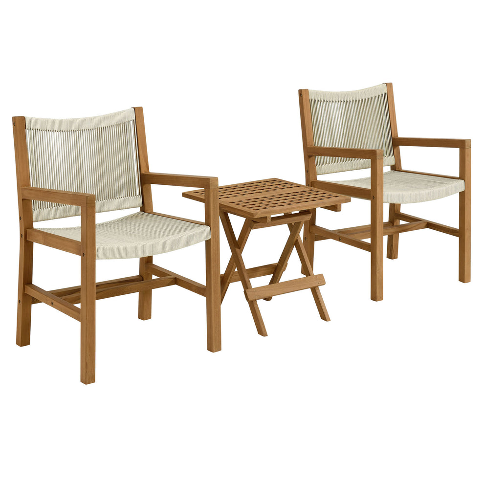Vienna 3-Piece Outdoor Patio Teak and Rope Armchairs with Folding Side Table by Modway | Outdoor Chairs | Modishstore - 7