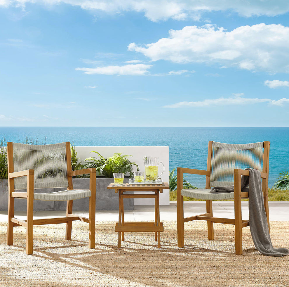 Vienna 3-Piece Outdoor Patio Teak and Rope Armchairs with Folding Side Table by Modway | Outdoor Chairs | Modishstore - 9